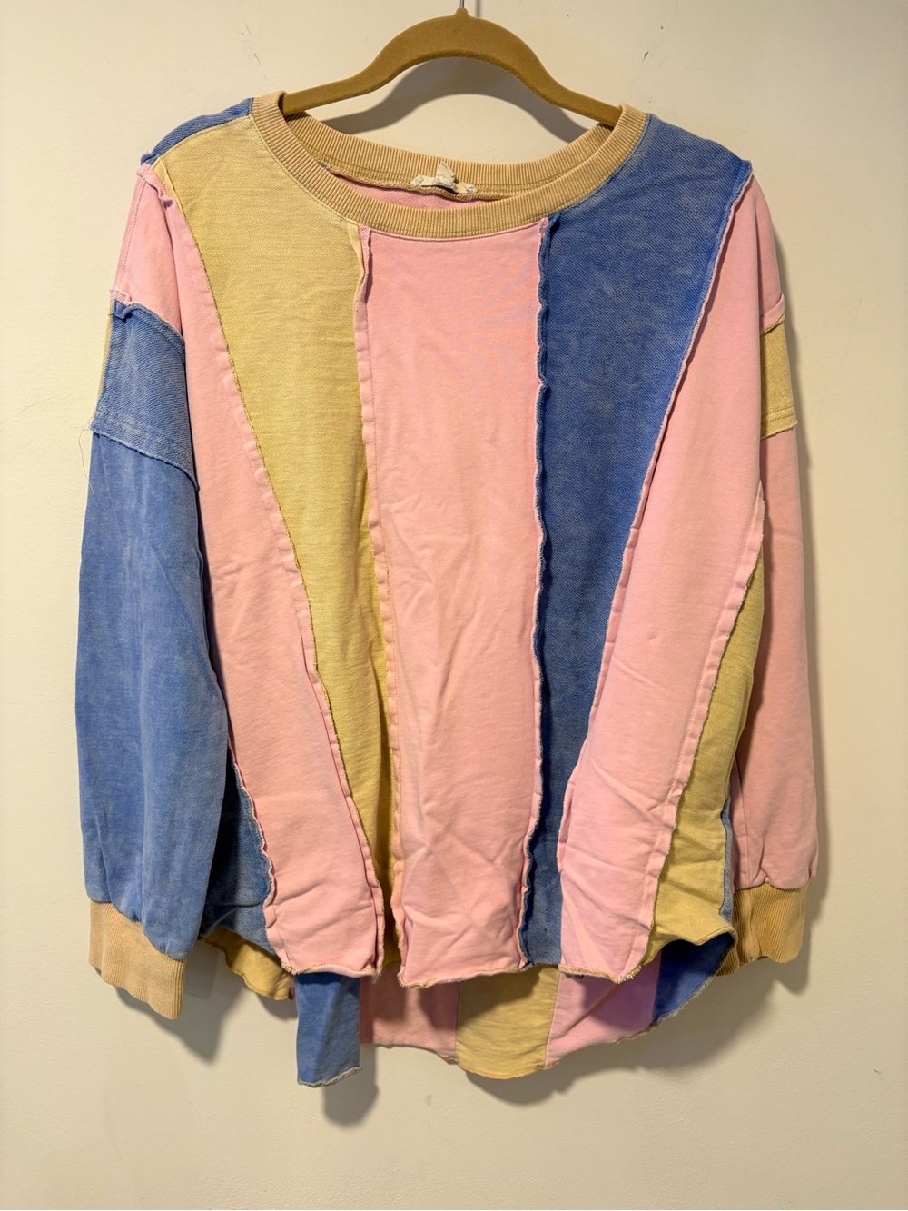 Blue Velvet Pink Blue Combo Strip Terry Oversized Sweatshirt Women’s Large